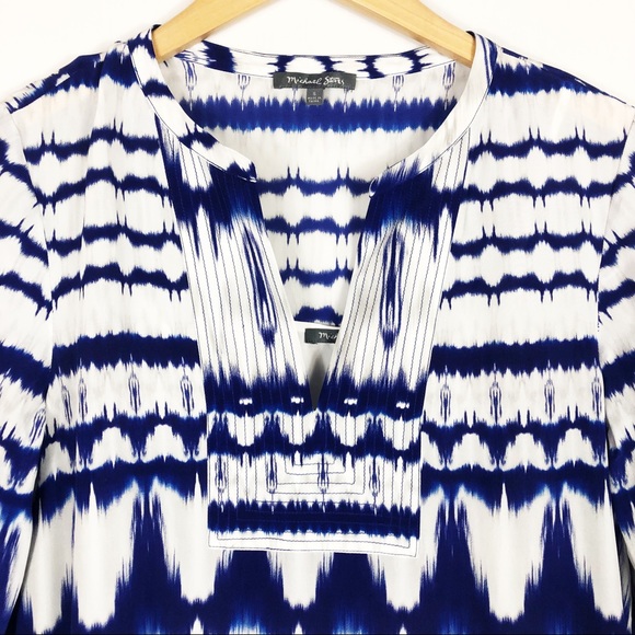 Michael Stars 100% Silk Tie Dye Shirt Dress | Blue White | Size Small - Picture 4 of 14